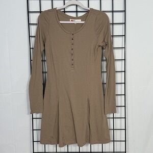 Free People FP Beach Miles of Henley Dress Womens Medium Brown‎ Casual Boho